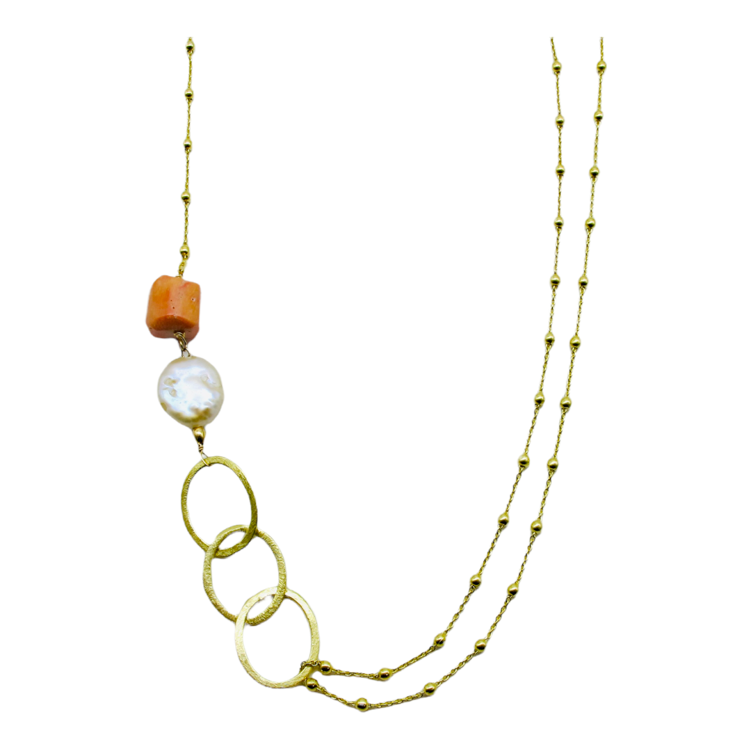 Necklace Long Gold Pearl and Sea Bamboo