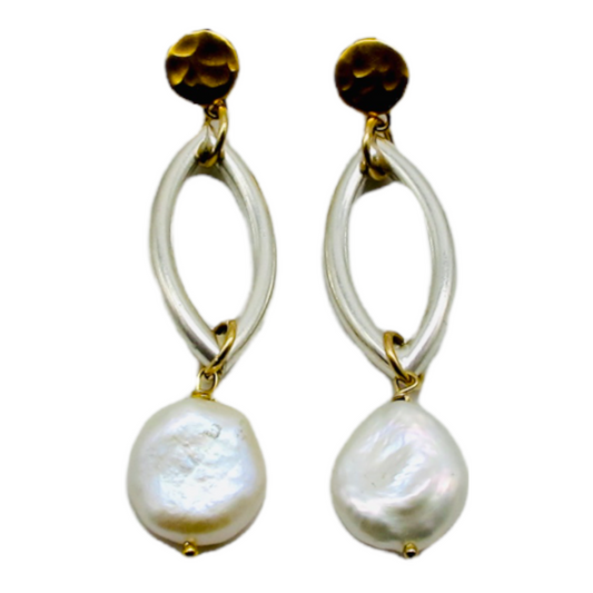 Earrings Gold Statement Link Pearl