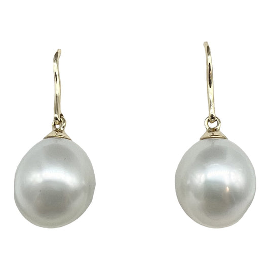 Earrings - 9kt Yellow Gold Australian South Sea Cultured Pearl