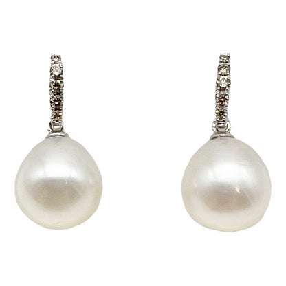 Earrings - 9kt White Gold Australian South Sea Cultured Pearl with Argyle Diamonds
