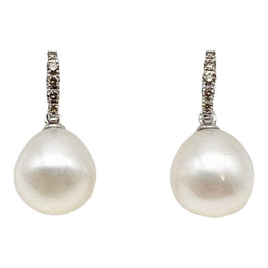 Earrings - 9kt White Gold Australian South Sea Cultured Pearl with Argyle Diamonds