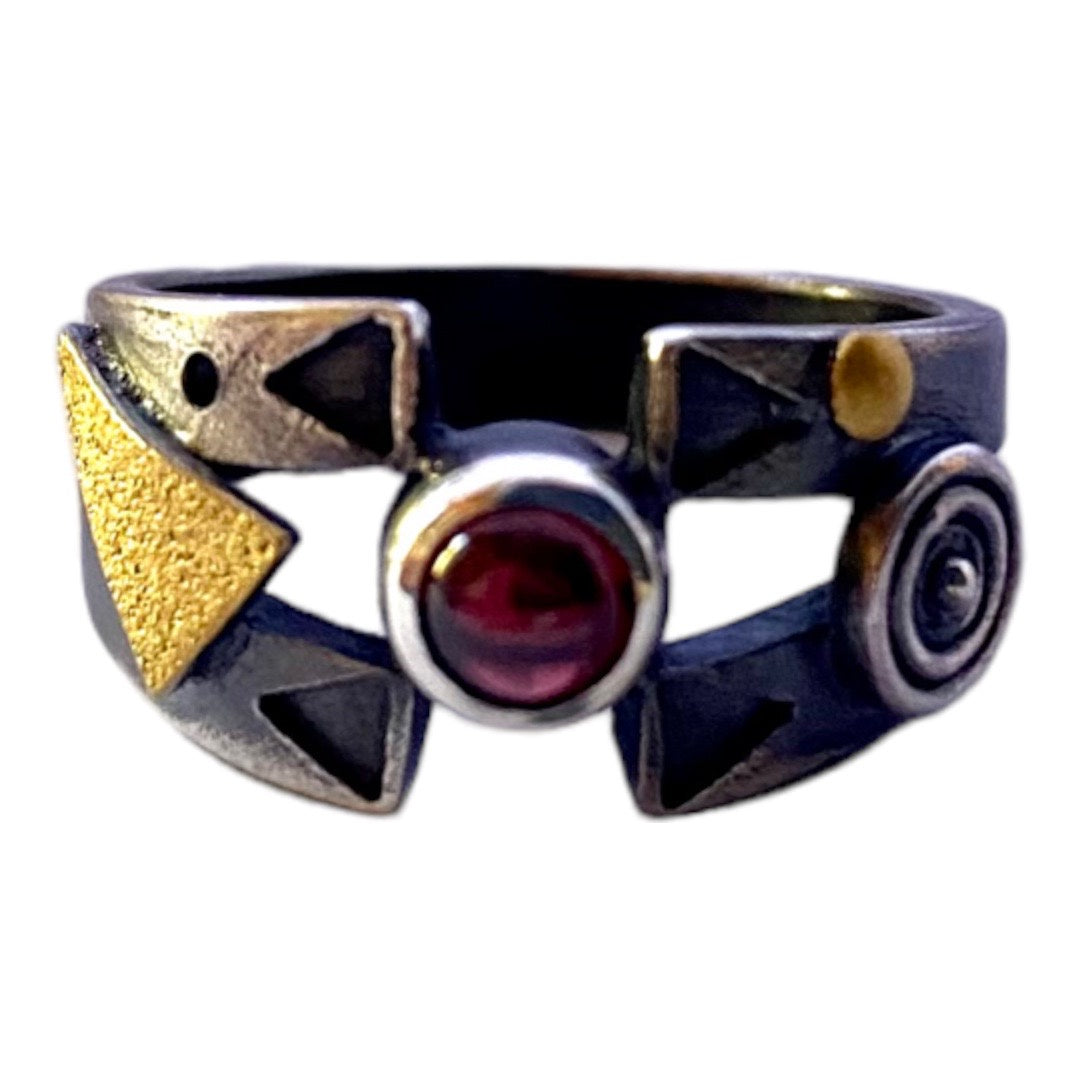 Ring - Sterling Silver, 24ct Gold and Garnet