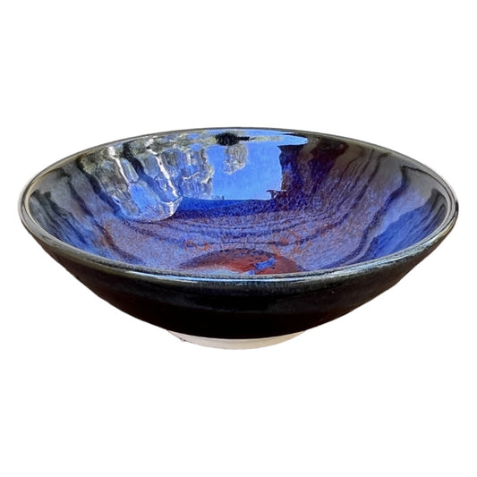 Bowl, Medium Round - Blue with Copper Red
