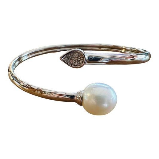 Bangle- Australian South Sea Cultured Pearl 11-12mm, 8 Argyle Diamonds 0.08ct, 60mm Sterling Silver