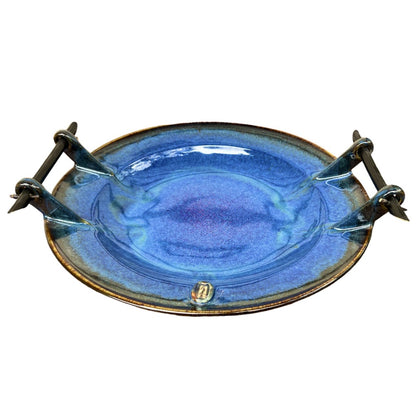 Platter with Bamboo Handles - Blue and Tenmoku