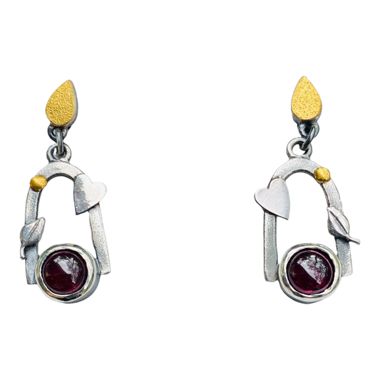 Earrings - Garnet Hearts