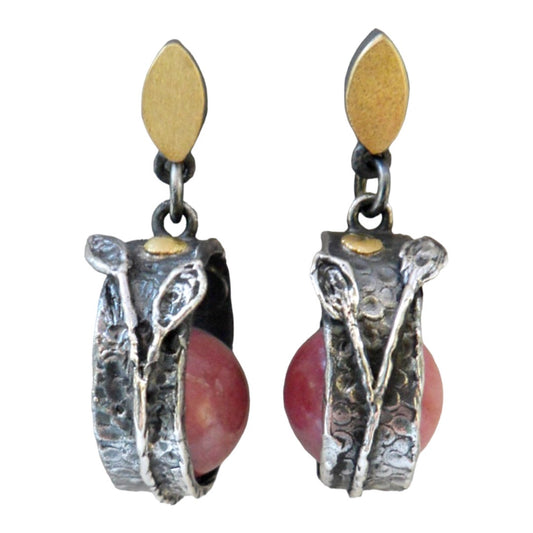 Earrings - Leaves Rhodonite