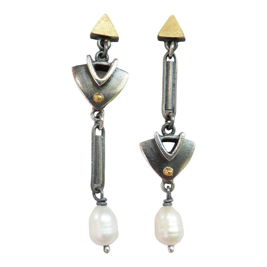 Earrings - Upside Down Triangle Freshwater Pearl