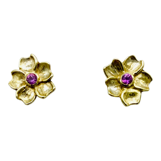 Studs - Flower Blossom with Pink Sapphire