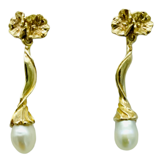 Studs - Hanging Blossom with Fresh Water Pearls