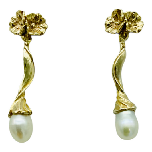 Studs - Hanging Blossom with Fresh Water Pearls