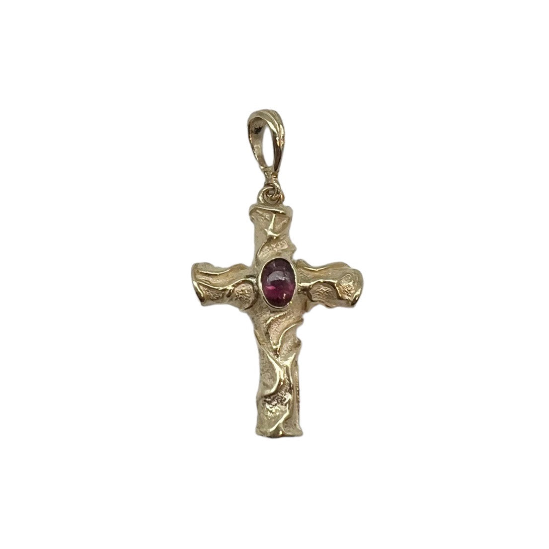 Pendant - Buff Cut Pink Tourmaline set Cross