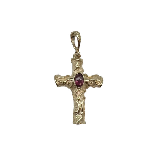 Pendant - Buff Cut Pink Tourmaline set Cross