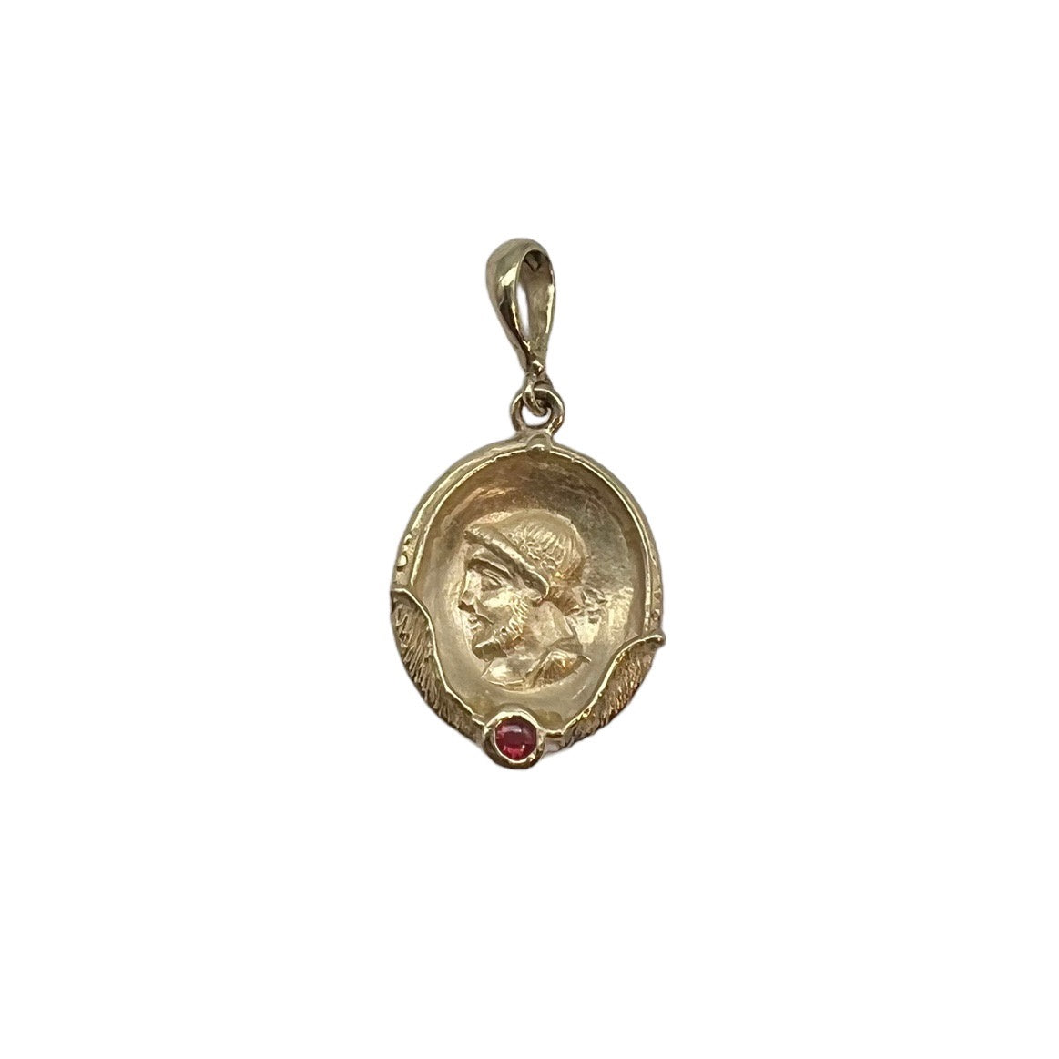 Pendant - Roman Patriarch with Beard, set with Buff Cut Red Spinel