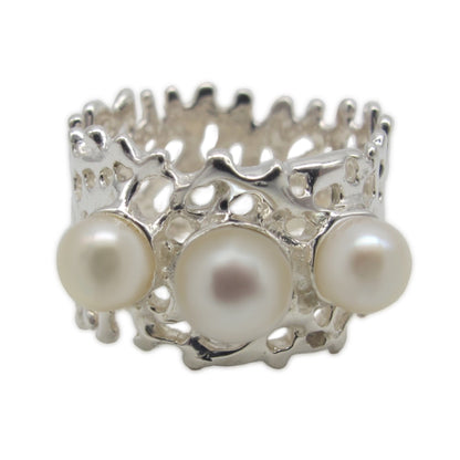Ring - Fan of the Sea with 3 Freshwater Pearls