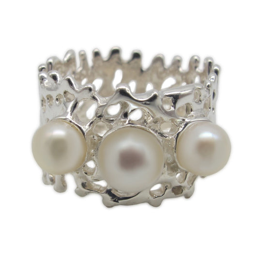 Ring - Fan of the Sea with 3 Freshwater Pearls
