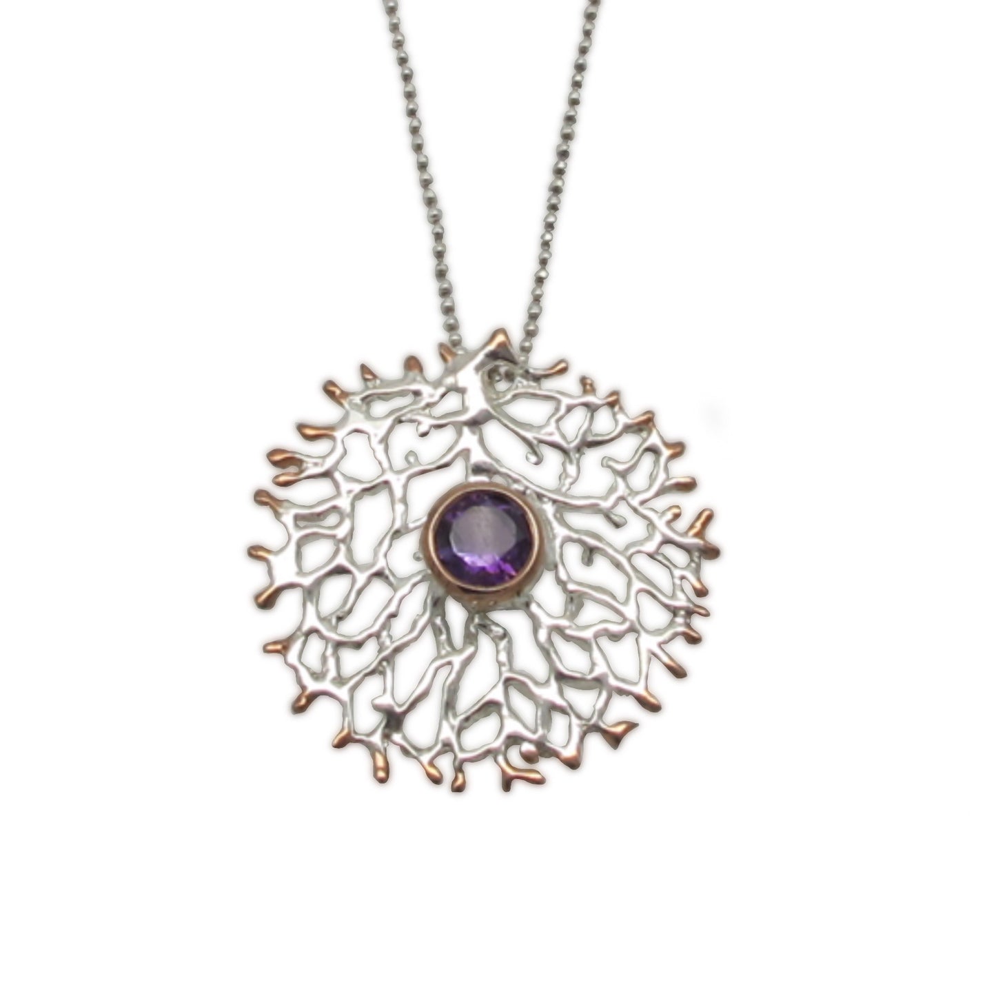 Pendant - Fan of the Sea, Amethyst Yellow Gold  Accents