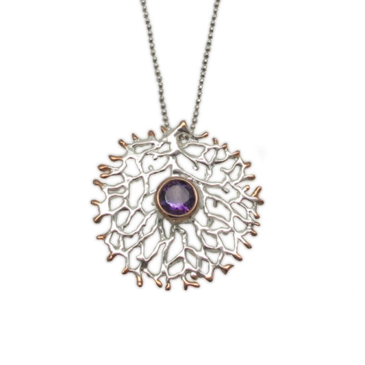 Pendant - Fan of the Sea, Amethyst Yellow Gold  Accents